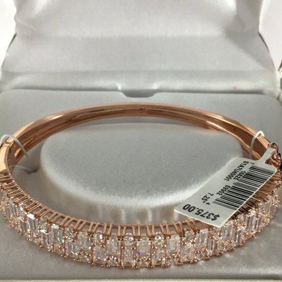 14kt Rose Gold Over Silver Cubic Zirconia Bangle Bracelet $375 NWB - Picture 6 of 8